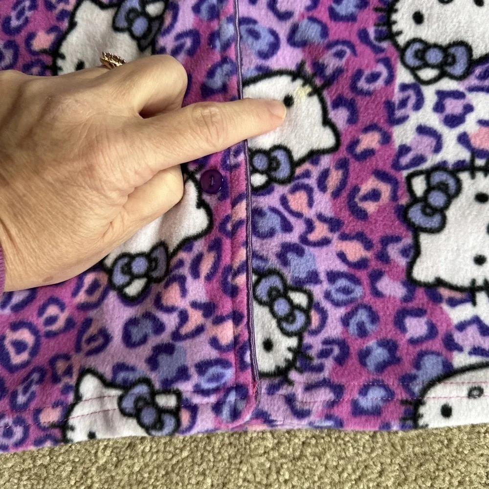 Hello Kitty Pink /Purple Striped Pajama 2 Piece Set Girls Size XL‎ Sanrio fleece